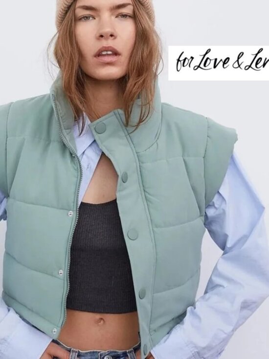 For Love And Lemons Jackets & Blazers - For Love & Lemons Mint Green Cropped Puffer Vest
